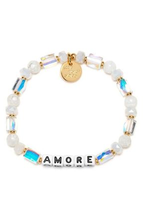 Little Words Project Amore Beaded Stretch Bracelet in White at Nordstrom, Size Small