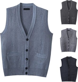 Generic Mens Sleeveless Jumpers V Neck Knitted Gilets Ribbed Knit Tank Tops Classic Sweater Vest Casual Knitted Waistcoats Gentleman Business Knitwear with Bu