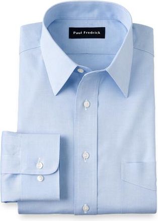 Paul Fredrick Tailored Fit Non-iron Cotton Pinpoint Solid Point Collar Dress Shirt in Blue at Nordstrom, Size 17.5 - 33