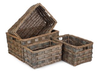Red Hamper Wicker Set of 4 Unlined Grey Scandi Storage Basket