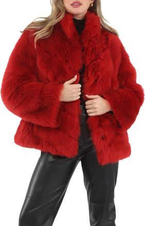Gorski Genuine Shearling Chevron Jacket, Horizontal Bottom and Reversible in Red/red at Nordstrom, Size X-Small