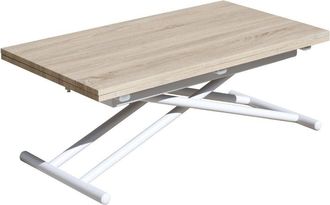 Home Heavenly Home Heavenly - Mesa Centro Elevable Extensible Frenzy, Convertible En Mesa Comedor. 100x50x49 Cm Hasta 100x100x76 Cm. Color: Roble Nordish - Blanco