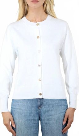 Metric Knits Crewneck Long Sleeve Cardigan In White