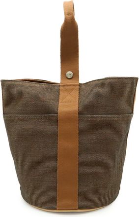 Herm&egrave;s Brown Toile H Leather Handbag Tote Bag (Pre-Owned)