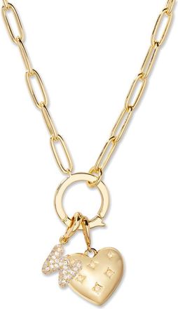 Brook & York Lillian Initial Heart Charm Necklace in Gold W at Nordstrom