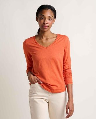 Toad & Co Marley Long Sleeve V-Neck Tee in Burnt Ochre at Nordstrom, Size X-Small