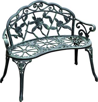 STILVORA Banco De Jardin 2 Plazas Con Respaldo Motivo Floral Y Adornos Vintage De Metal Verde Antiguo 100 X 54 X 78 Cm