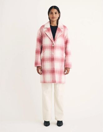 Nobody's Child Womens Plaid Teddy Bear Coat - Pink - Size: 12