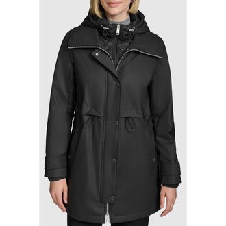 Andrew Marc Ryder Hooded Bib Inset Parka in Black at Nordstrom, Size X-Small