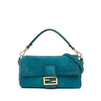 Fendi Blue Medium Suede Baguette Satchel