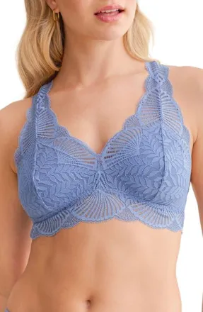 Fleur't Belle Epoque Racerback Lace & Microfiber Bralette in Denim at Nordstrom, Size Xx-Large