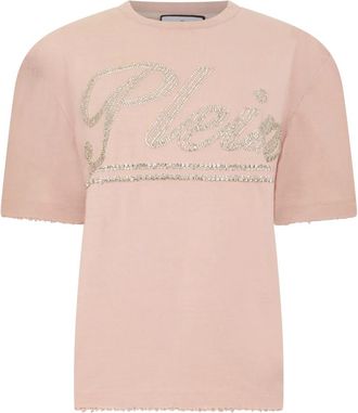Philipp Plein Fit T-Shirt Strass Signature - Dames - T-shirts - Roze - S - Katoen - Tops