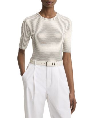 Vince Striped Elbow Sleeve Crewneck Top