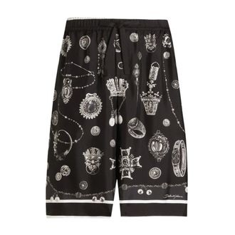 Dolce & Gabbana Silk Twill Bermudas with Medallion Print - male - Dolce & Gabbana - Bermudas - Black - M - Shorts