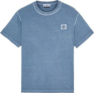 Stone Island Blauw korte mouw biologisch katoenen T-shirt - Heren - T-shirts - Blauw - L - Katoen - Tops