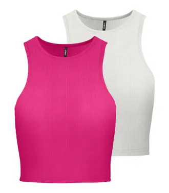 Only Crop-Top ONLY ONLBELIA S/L CROP TOP CS JRS 2PACK, Damen, Gr. L (40), rosa (fuchsia fedora pack:cloud dancer), Single Jersey, Obermaterial: 95% Viskose