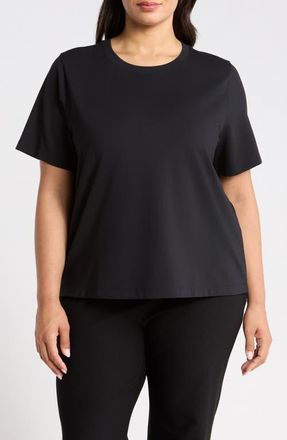 Eileen Fisher Crewneck Relaxed T-shirt in Black at Nordstrom, Size 1X