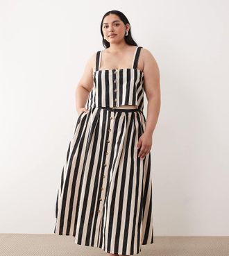 Nobody's Child Gonna midi con bottoni a righe monocromatiche vistose in coordinato-Multi