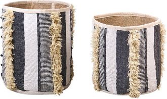 Beliani Beliani - Conjunto De 2 Cestas De Algod&oacute;n Beige Gris Almacenaje Ropa Accesorio Boho Kotkai