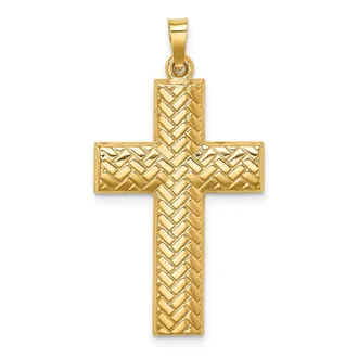 Diamond2Deal 14k Yellow Gold Hollow Polished Basketweave Design Latin Cross
