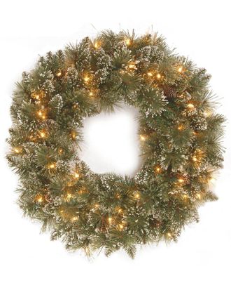 National Tree Company 24in Glittery Bristle Pine Wreath With Twinkly Led Lights