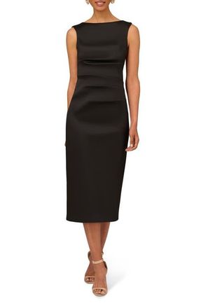 Adrianna Papell Stretch Mikado Cocktail Midi Dress in Black at Nordstrom, Size 10