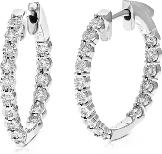 Vir Jewels 1/4 cttw Lab Grown Diamond Hoops Earrings in Sterling Silver With Hidden Post For Women
