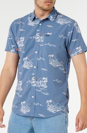 Rip Curl Fun Times Aerotech Short Sleeve Stretch Button-Up Shirt in Bluefin at Nordstrom, Size Xx-Large
