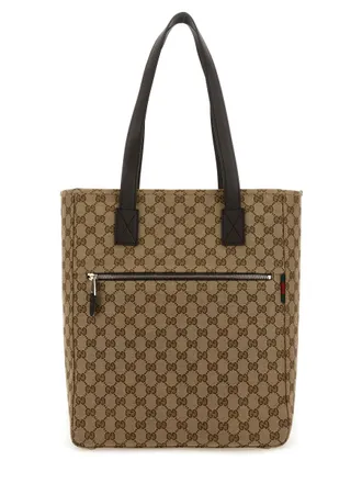 Gucci Mens Shopping Bag Gg Medium Brown Polyester Cotton Polyamide Handbags Hand