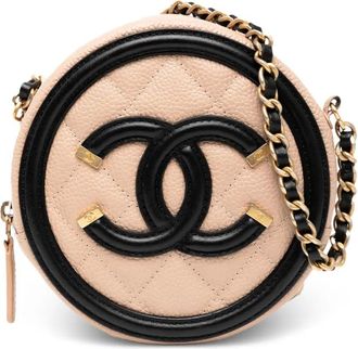 Chanel Borsa a tracolla tonda CC Filigree in pelle Caviar 2019 - Marrone