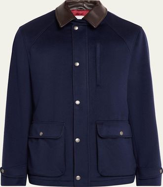 Brunello Cucinelli Mens Wool Leather-Trim Field Jacket