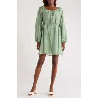 Melloday Tie Front Long Sleeve Dress in Mint at Nordstrom Rack, Size X-Small