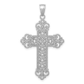 Diamond2Deal 14k Gold Polished Large Rope Frame Filigree Cross Pendant
