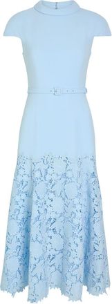 Self Portrait Belted Floral-lace Crepe Midi Dress - Blue - 14 (UK14 / L)