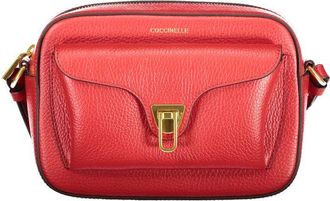 Coccinelle Rosso Leather Womens Bag with Adjustable Strap and Womens Pockets