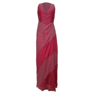Sportmax V-neck Printed Maxi Dress in Red Cotton