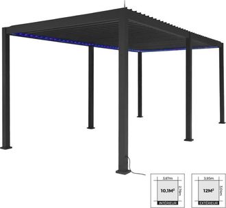 Sweeek P&eacute;rgola bioclim&aacute;tica 3x6m el&eacute;ctrica de aluminio con iluminaci&oacute;n led