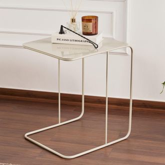 Dmora Mesa De Centro Cattaneo, Brillo Efecto, Forma Rectangular, Tono Crema, 47x46x57h Cm Blanco Crema