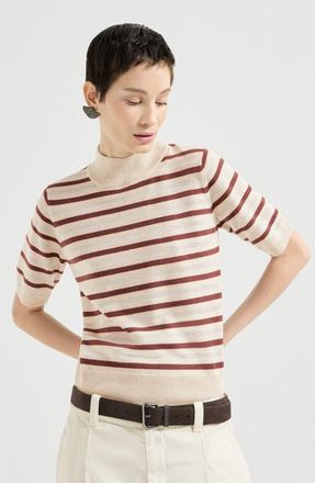 Brunello Cucinelli Virgin wool, cashmere and silk knit t-shirt with sparkling stripes in Multicoloured at Nordstrom, Size Large