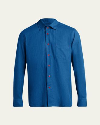 Kiton Mens Solid Cotton Pocket Snap-Front Shirt