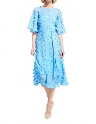Joseph Ribkoff 3D Florals Belted Chiffon Dress In Sky Blue