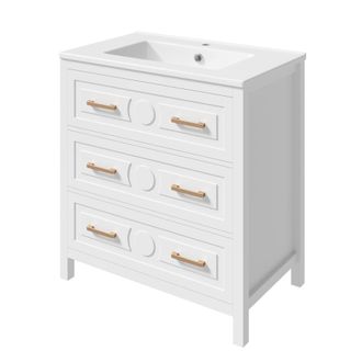 Urban Meuble Mueble bajo lavabo de 76 cm blanco con lavabo de cer&aacute;mica y 3 cajones