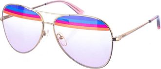 Ferragamo Ovale Aviator Zonnebril met Multicolor Strepen - Dames - Zonnebrillen - Geel - ONE Size - Accessoires