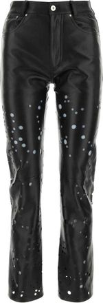 Durazzi Milano Lederbroek met lasergesneden details - Dames - Leren Broeken - Zwart - S - Leer - Broeken