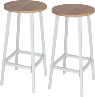 Relaxdays Relaxdays bar stools, 2pc set, HxD 65x32 cm, footrest, wood-effect & metal, Scandinavian, kitchen counter, natural/white
