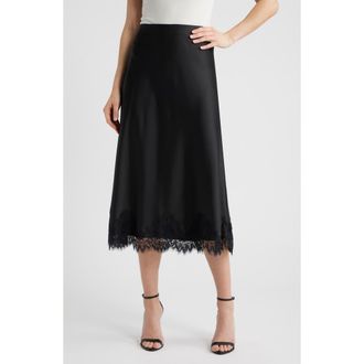 Anne Klein Lace Trim Midi Skirt in Anne Black at Nordstrom, Size X-Large