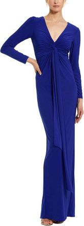 Mac Duggal Long Sleeve Jersey V Neck Twist Knot Gown