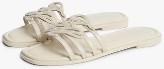 Tommy Hilfiger Womens Script Monogram Leather Slide Sandal - Classic Beige - US 7.5 / EU 38