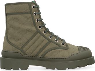 Gucci Mens Military Green Laced Ankle Boots Cotton