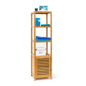 Relaxdays Estanter&iacute;a Ba&ntilde;o De Bamb&uacute;, 5 Estantes, 140x36,5x33cm, Con Puerta, Librer&iacute;a Madera, Ba&ntilde;o Y Sal&oacute;n, Marr&oacute;n Natural - Relaxdays